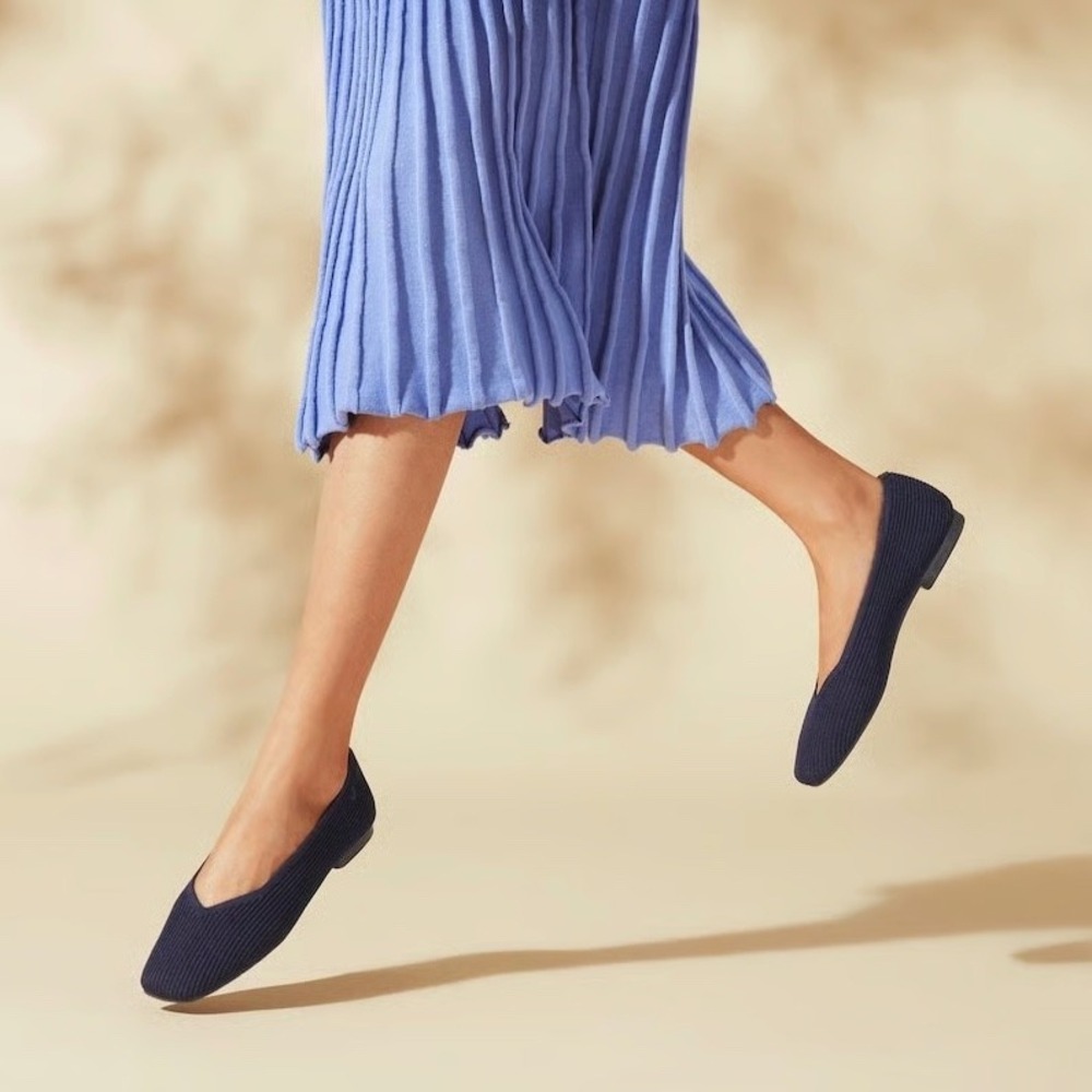 VIVAIA Margot Square Toe Knit Ballet Flats Womens Sz 42 or 10.5 Sustainable Blue